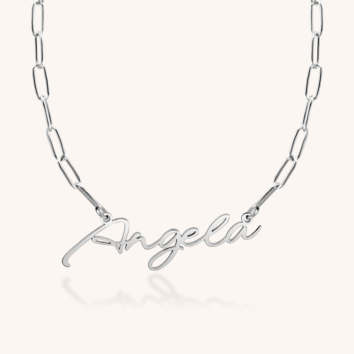 14k Gold Angela Nameplate Paperclip Necklace