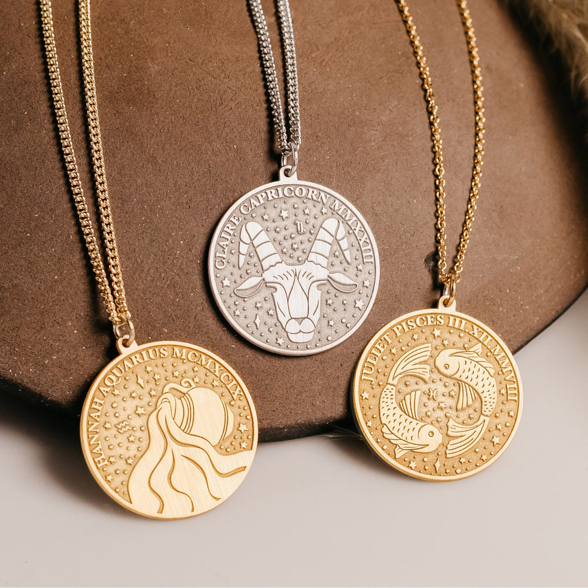 14k Gold Capricorn Zodiac Medallion Necklace