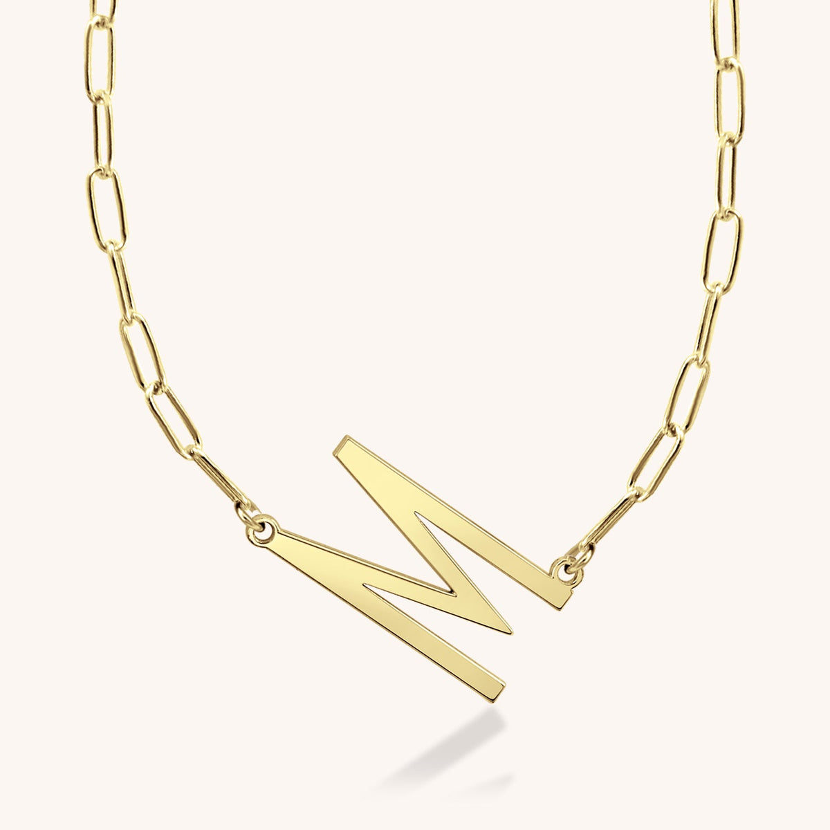 14k Gold Jamie Block Initial Paperclip Necklace