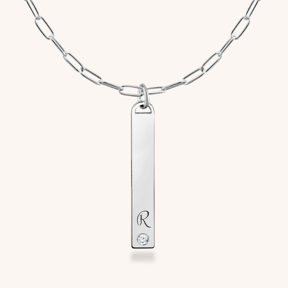 Sterling Silver Lake Heirloom Initial Diamond Tag Paperclip Necklace