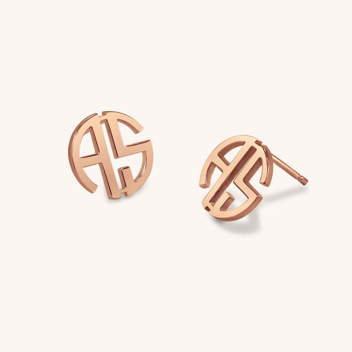 14k Gold Michele 2 Initial Block Monogram Earrings