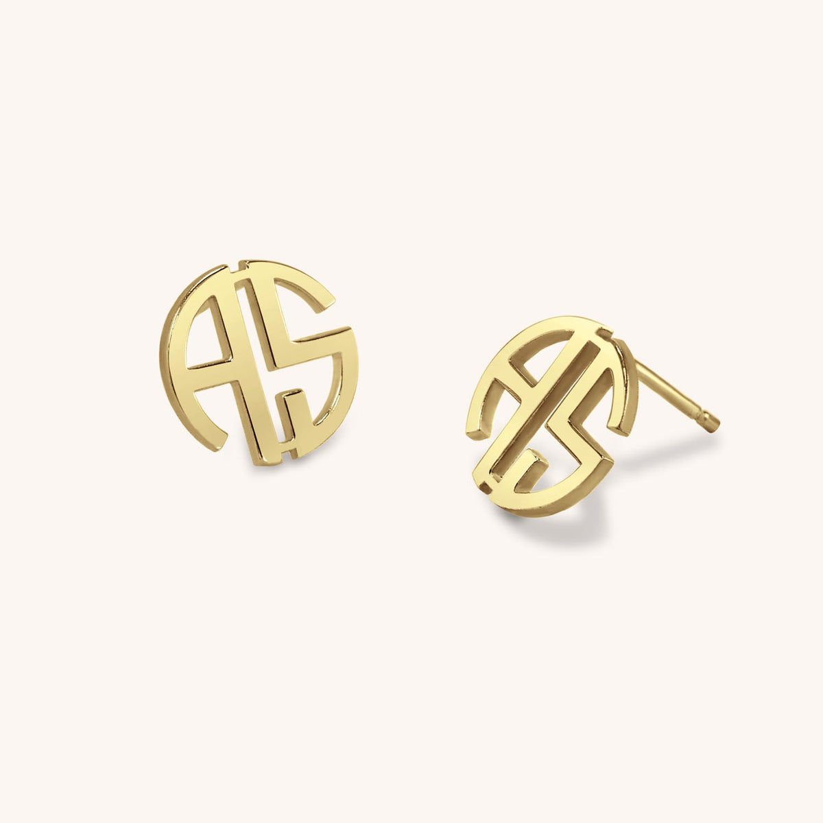 14k Gold Michele 2 Initial Block Monogram Earrings