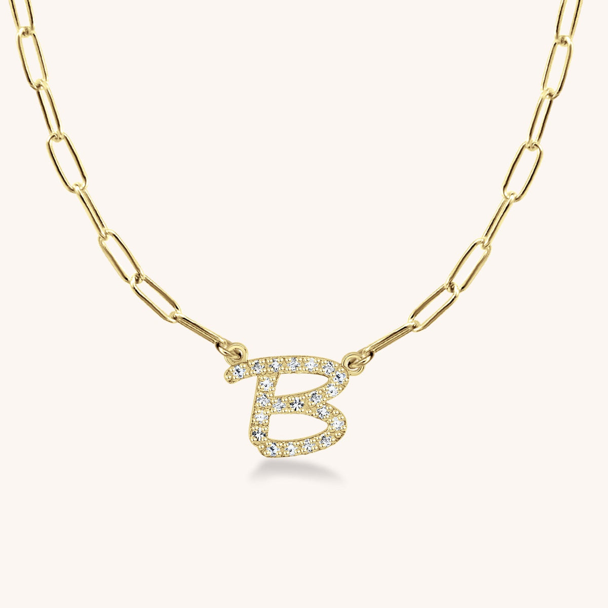 14k Gold Rachel Initial Diamond Paperclip Necklace
