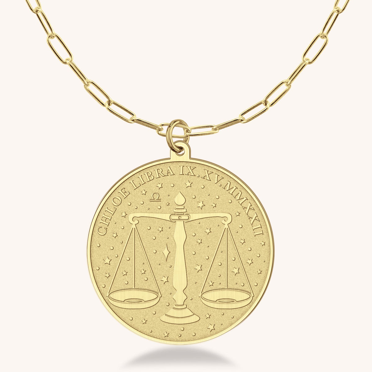 14k Gold Libra Zodiac Medallion Necklace
