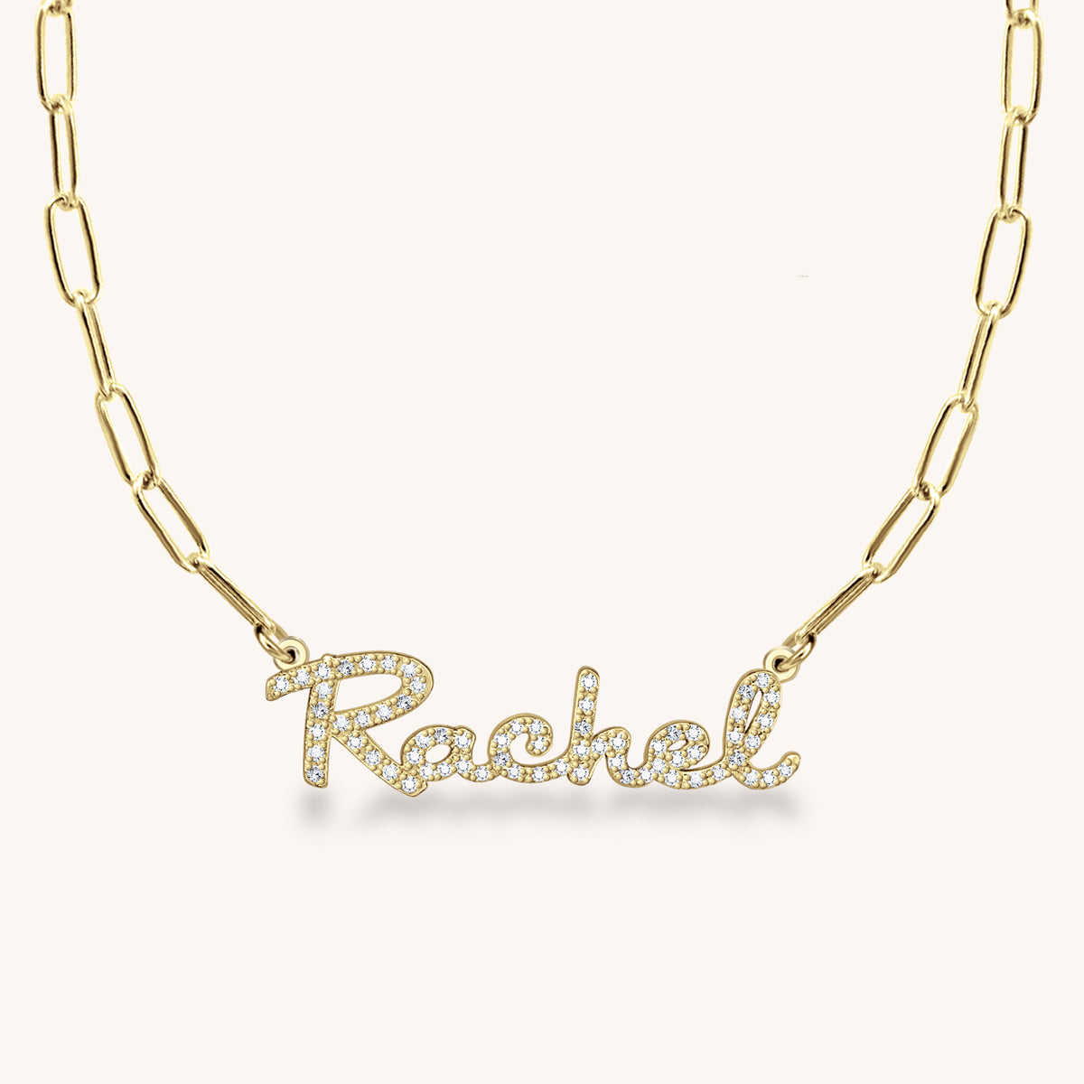 14k Gold Rachel Diamond Nameplate