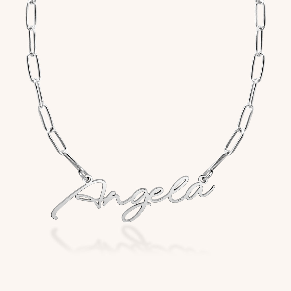 Angela Nameplate Paperclip Necklace