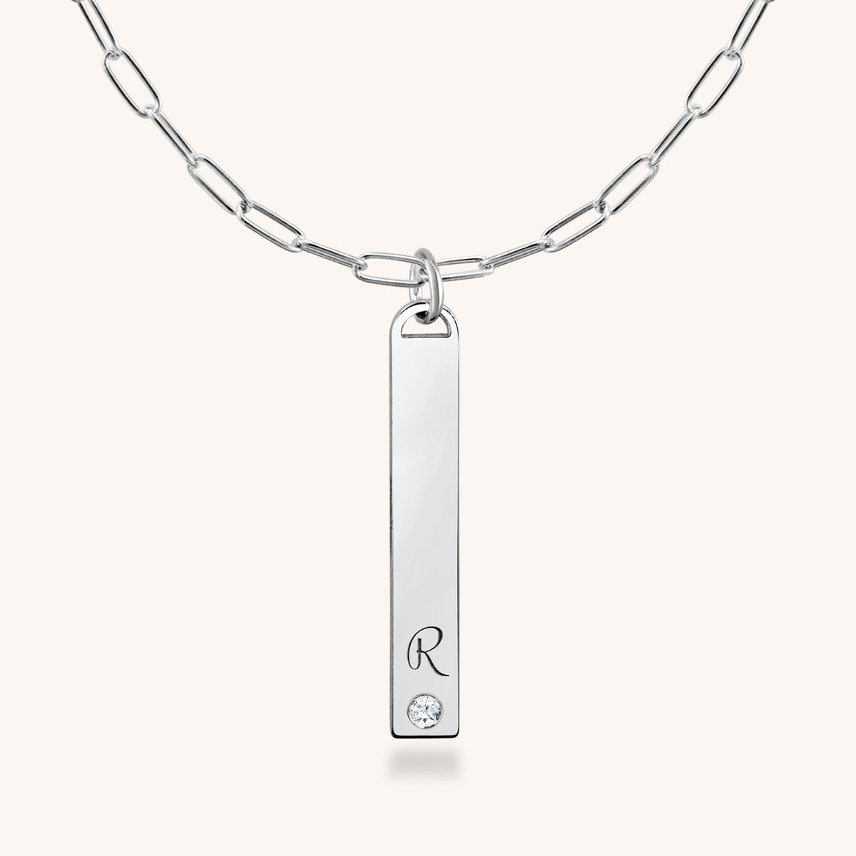 Lake Heirloom Initial Diamond Tag Paperclip Necklace