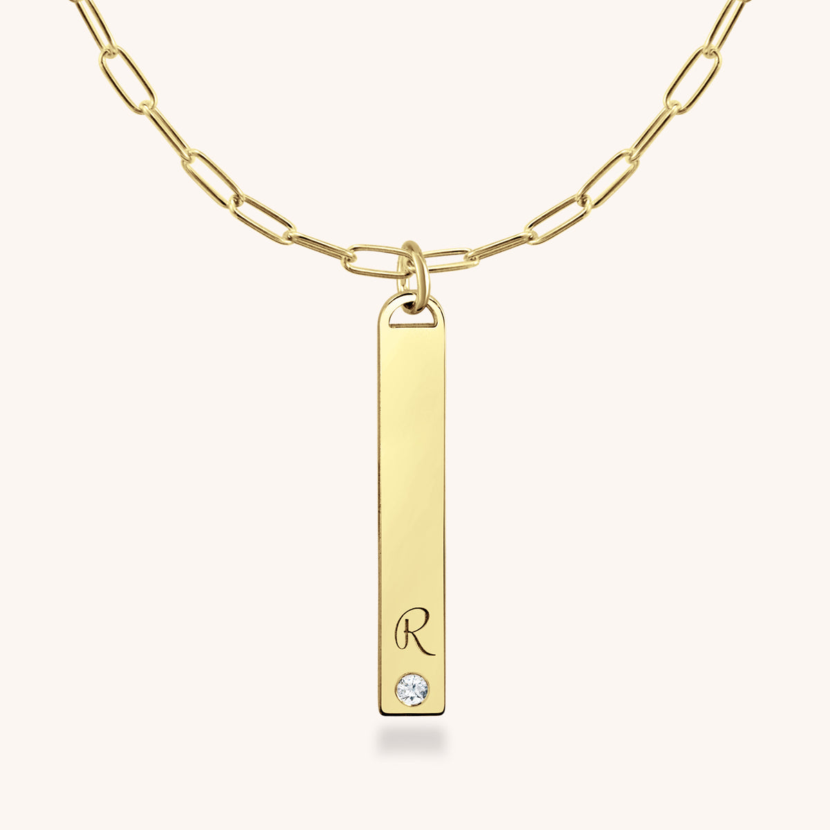 Lake Heirloom Initial Diamond Tag Paperclip Necklace